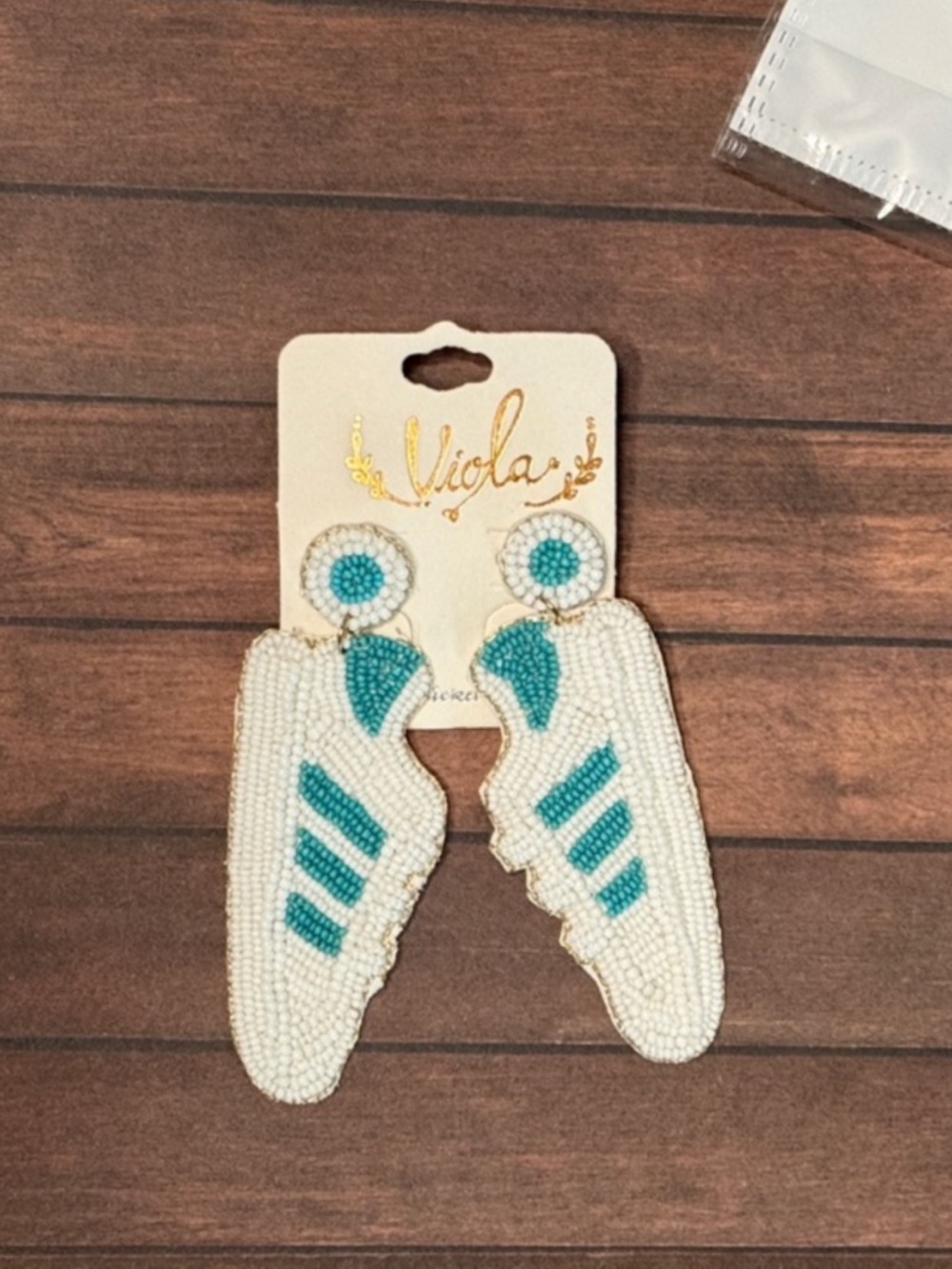 BUNDLE of Beaded White and Teal Sneaker Drop Earrings 12pcs